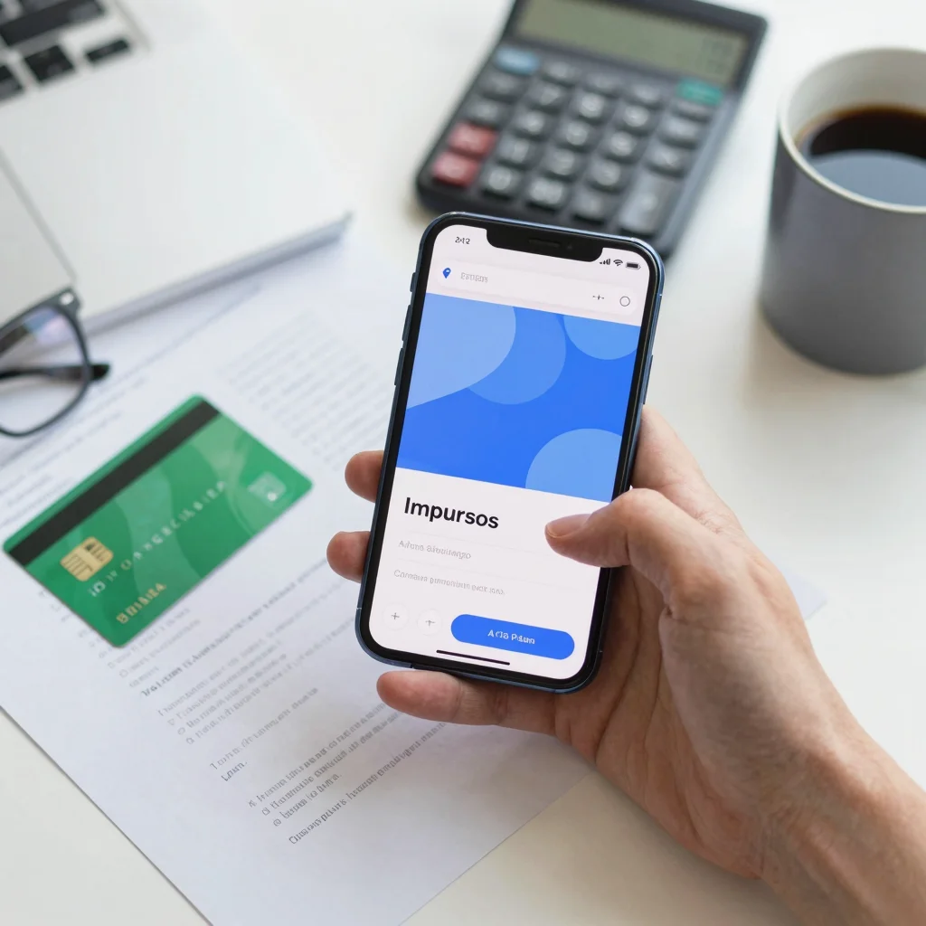Persona organizando documentos para declarar impuestos en neobancos desde una app móvil
