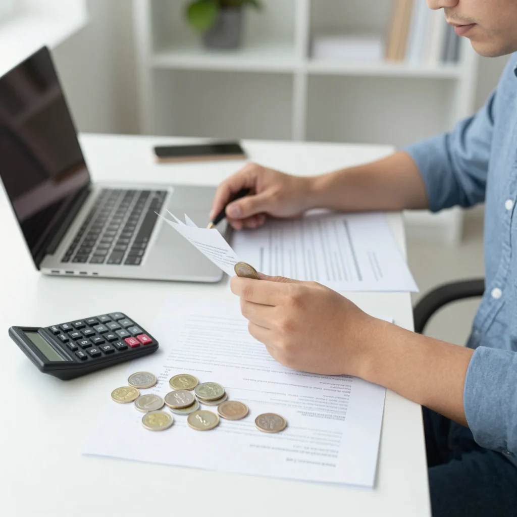Inversor novato organizando impuestos y finanzas para evitar errores comunes.