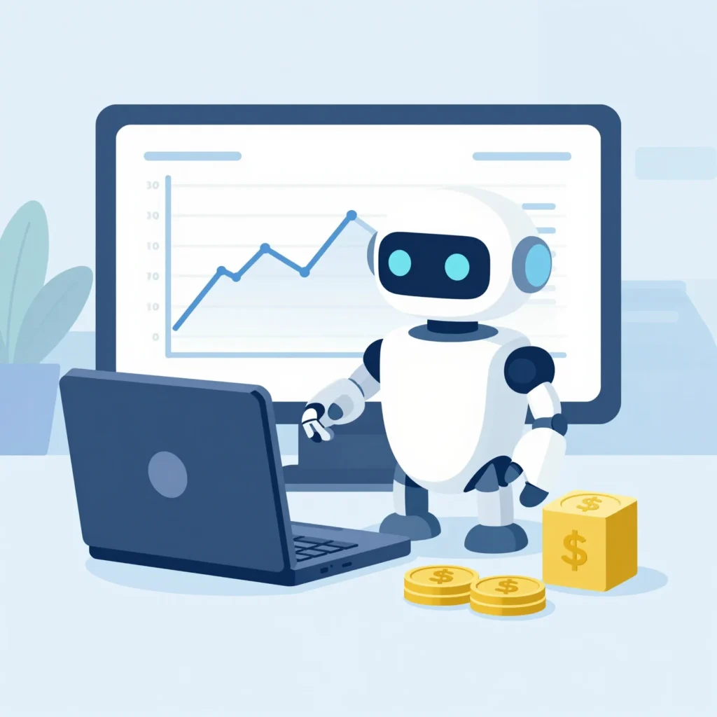Robo Advisor gestionando carteras con gráficos de inversión, comisiones y rebalanceo automatizado