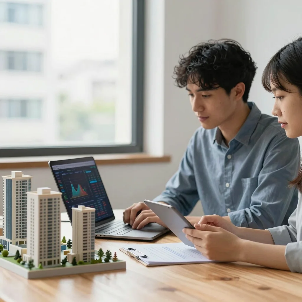Comparativa Urbanitae vs Housers con inversores analizando proyectos inmobiliarios en una pantalla