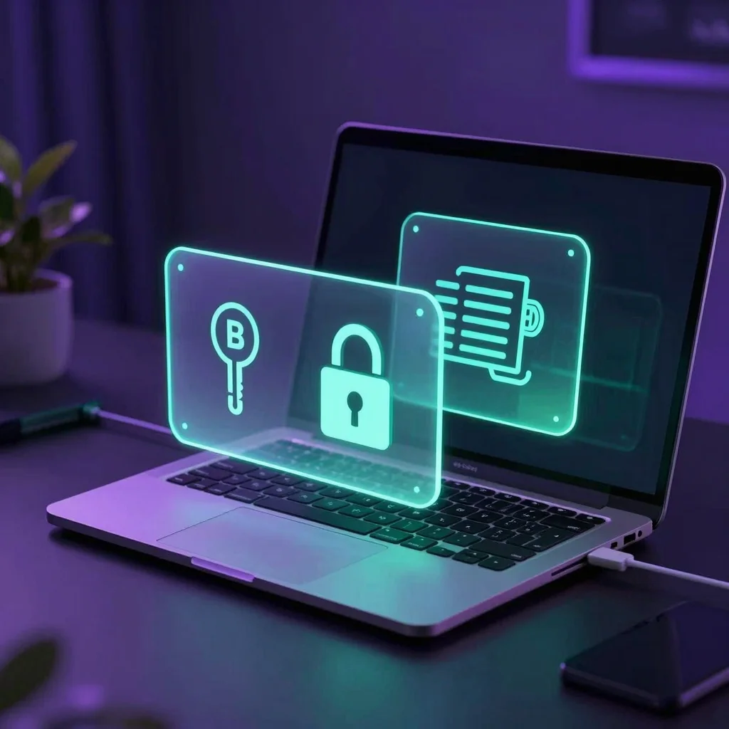 MetaMask y Rabby en un entorno DeFi seguro con billeteras digitales protegidas por un escudo luminoso