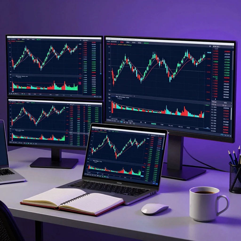 Herramientas de análisis técnico en una estación de trading profesional con gráficos e indicadores.